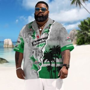 Tropical Torn Paper Heineken Men's Plus Size Hawaiian Shirt - Flexiquor.com