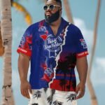 Tropical Torn Paper Pabst Blue Ribbon Men's Plus Size Hawaiian Shirt