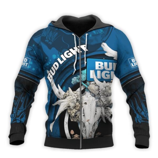 Personalized Bud Light Deer Skull With Mushrooms Hoodie & Zip Hoodie