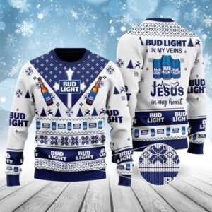 Bud Light In My Veins Jesus In My Heart Ugly Sweater