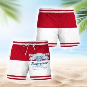 Budweiser Red And White Basic Swim Trunks