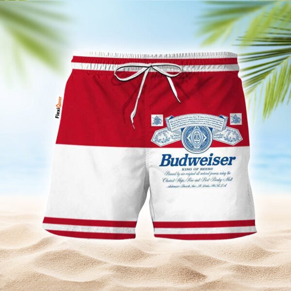 Budweiser Red And White Basic Swim Trunks