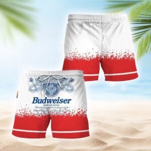 Budweiser Red White Basic Swim Trunks