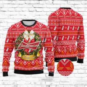Budweiser Xmas Laurel Wreath Ugly Sweater