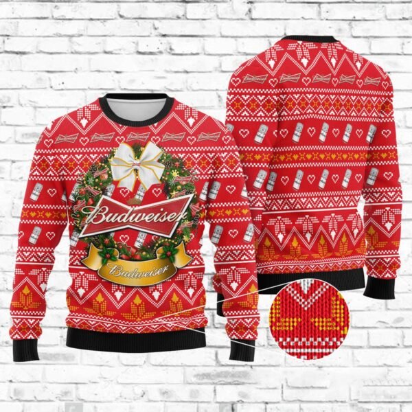 Budweiser Xmas Laurel Wreath Ugly Sweater