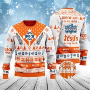 Busch Latte In My Veins Jesus In My Heart Ugly Sweater