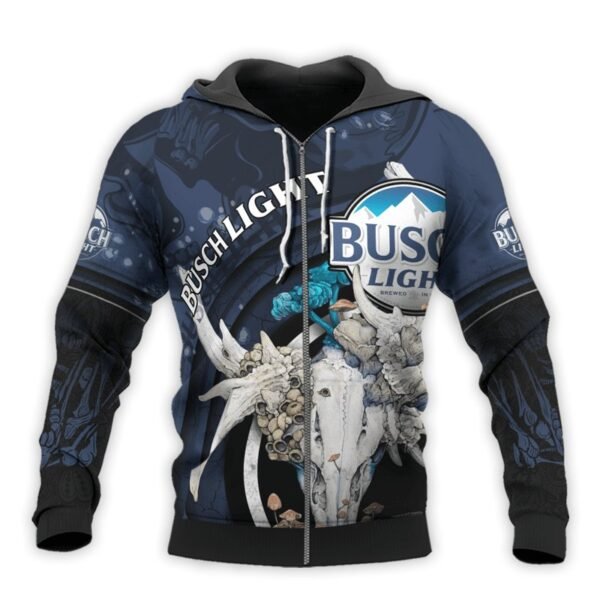 Personalized Busch Light Deer Skull With Mushrooms Hoodie & Zip Hoodie