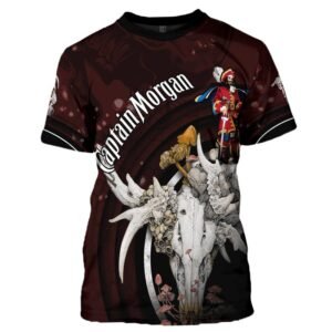Captain Morgan Deer Skull With Mushrooms T - Shirt - Flexiquor.com