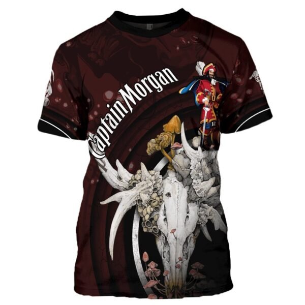 Captain Morgan Deer Skull With Mushrooms T-Shirt
