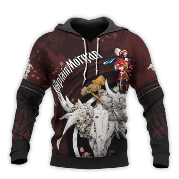 Personalized Captain Morgan Deer Skull With Mushrooms Hoodie & Zip Hoodie