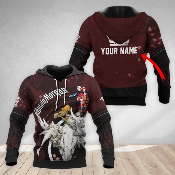 Personalized Captain Morgan Deer Skull With Mushrooms Hoodie & Zip Hoodie