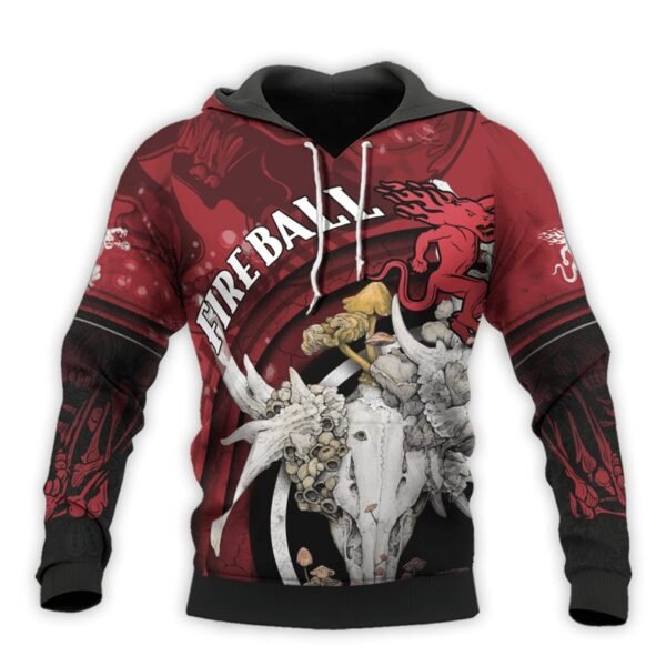 Personalized Fireball Deer Skull With Mushrooms Hoodie & Zip Hoodie