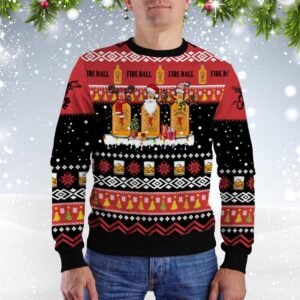 Fireball Whiskey Santa Reindeer Snowflake Ugly Sweater