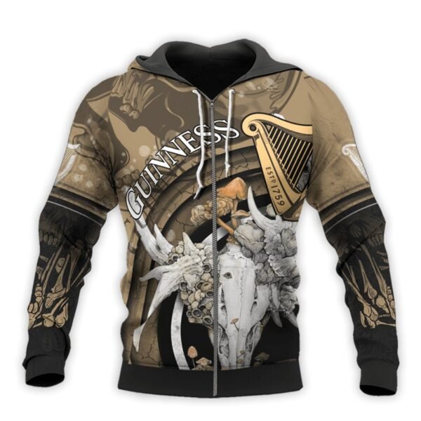 Personalized Guinness Deer Skull With Mushrooms Hoodie & Zip Hoodie