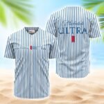 Michelob Ultra Blue And White Striped Jersey Shirt