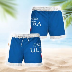 Michelob Ultra Blue White Basic Swim Trunks