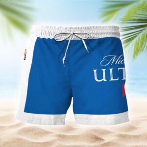 Michelob Ultra Blue White Basic Swim Trunks - Flexiquor.com
