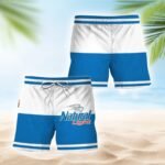 Natural Light Blue And White Basic Swim Trunks