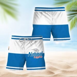 Natural Light Blue And White Basic Swim Trunks