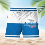 Natural Light Blue And White Basic Swim Trunks