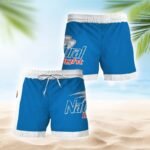 Natural Light Blue White Basic Swim Trunks