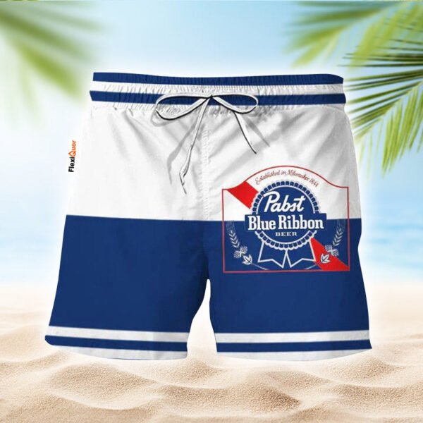 Pabst Blue Ribbon Blue And White Basic Swim Trunks