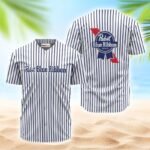 Pabst Blue Ribbon Blue And White Striped Jersey Shirt