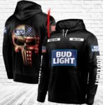 Personalized Black USA Flag Skull Bud Light Hoodie