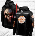 Personalized Black USA Flag Skull Busch Latte Hoodie