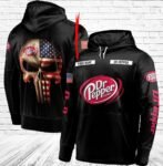 Personalized Black USA Flag Skull Dr Pepper Hoodie