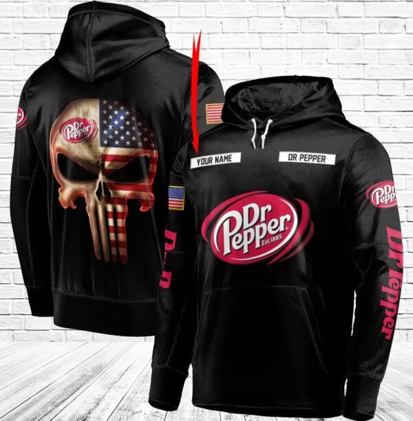 Personalized Black USA Flag Skull Dr Pepper Hoodie