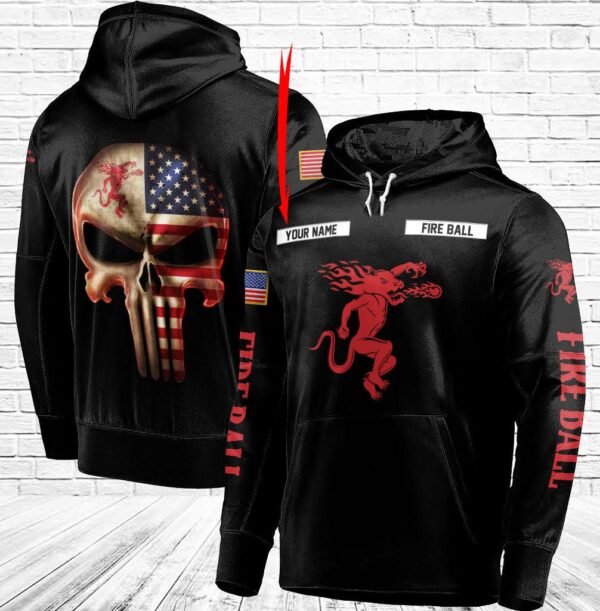 Personalized Black USA Flag Skull Fireball Whisky Hoodie