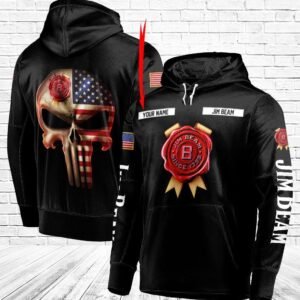 Personalized Black USA Flag Skull Jim Beam Hoodie