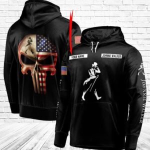 Personalized Black USA Flag Skull Johnnie Walker Hoodie