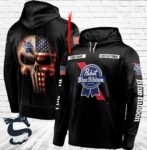 Personalized Black USA Flag Skull Pabst Blue Ribbon Hoodie