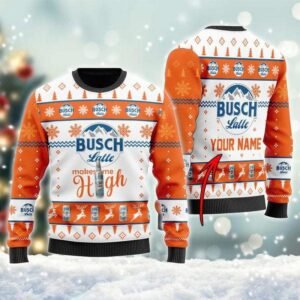 Personalized Busch Latte Makes Me High Christmas Ugly Sweater