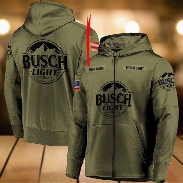 Personalized Military Green Busch Light Hoodie & Zip Hoodie