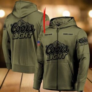 Personalized Military Green Coors Light Hoodie & Zip Hoodie - Santa Joker