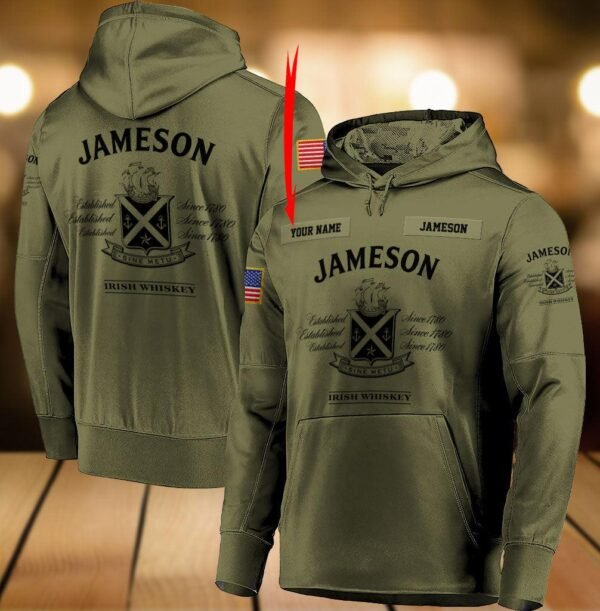 Personalized Military Green Jameson Whiskey Hoodie & Zip Hoodie