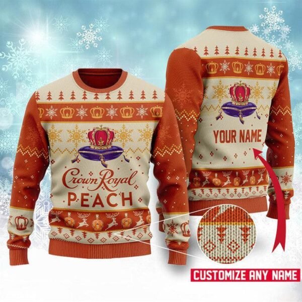 Personalized Peach Crown Royal Ugly Christmas Sweater