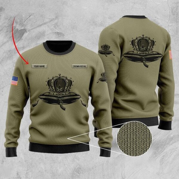 Personalized U.S Flag Crown Royal Ugly Sweater