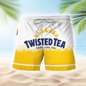 Twisted Tea White Yellow Basic Swim Trunks - Flexiquor.com
